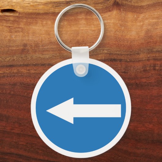 Blauw links pijl verkeersbord | Metal Circle-Sleut Sleutelhanger (Voorkant)