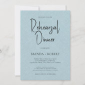 Blauw linnen Eenvoudig Zwart Script repetitie dine Kaart (Voorkant)