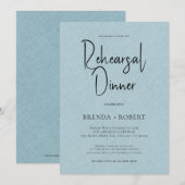 Blauw linnen Eenvoudig Zwart Script repetitie dine Kaart (Voorkant / Achterkant)