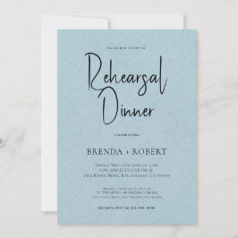 Blauw linnen Eenvoudig Zwart Script repetitie dine Kaart