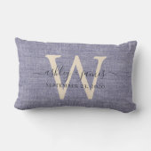 Blauw Linnen Ivoor Monogram Trouwherinnering Kussen (Achterkant)