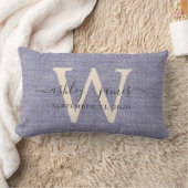 Blauw Linnen Ivoor Monogram Trouwherinnering Kussen (Deken)