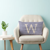 Blauw Linnen Ivoor Monogram Trouwherinnering Kussen (Stoel)