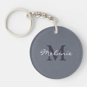 Blauw Linnen Monogram Naam Acryl Sleutelhanger
