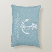 Blauw linnen print & witte boot anker decoratief kussen (Achterkant (Verticaal))