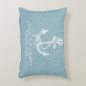 Blauw linnen print & witte boot anker decoratief kussen (Voorkant(Verticaal))