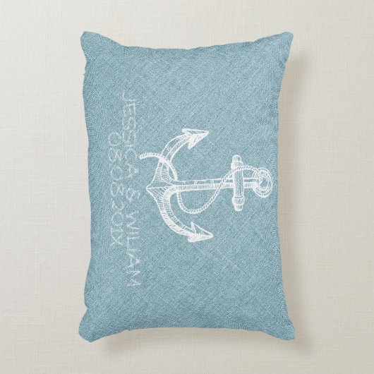 Blauw linnen print & witte boot anker decoratief kussen (Voorkant(Verticaal))