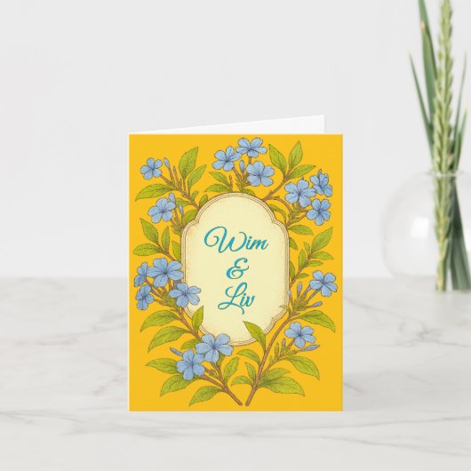 Blauw linnen rustieke bloemstijl bruiloft (Voorkant)