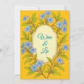 Blauw linnen rustieke bloemstijl bruiloft kaart (Voorkant)