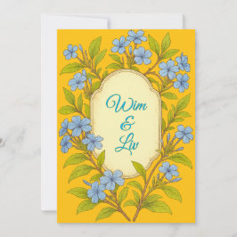 Blauw linnen rustieke bloemstijl bruiloft kaart