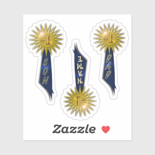 Blauw lint #1 Papa #1 Zoon Sticker (Vel)