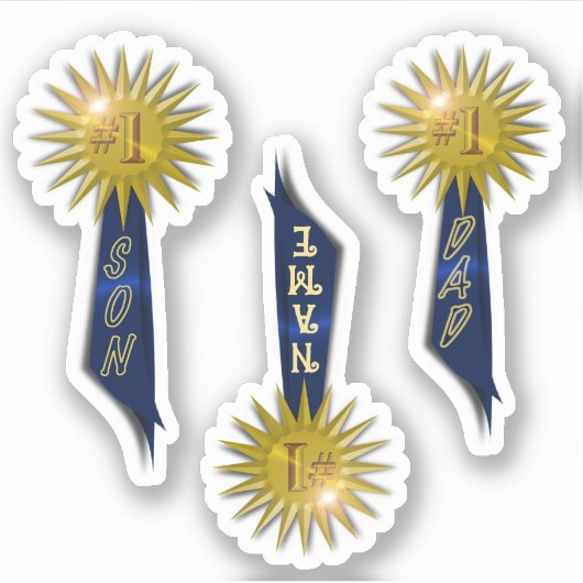 Blauw lint #1 Papa #1 Zoon Sticker (Voorkant)