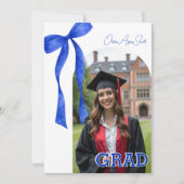 Blauw lint Accent Dubbel‑Foto QR Code Kaart (Voorkant)