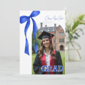 Blauw lint Accent Dubbel‑Foto QR Code Kaart (Staand voorkant)