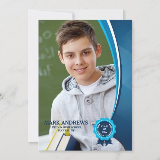 Blauw lint Afstudeerfoto Aankondiging (Voorkant)