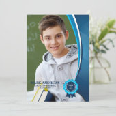 Blauw lint Afstudeerfoto Aankondiging (Staand voorkant)