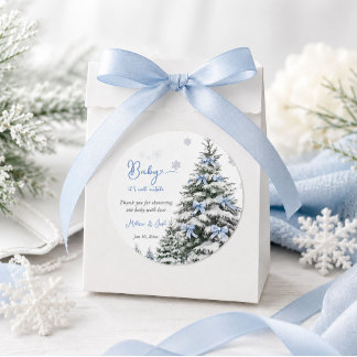 Blauw lint baby het is koud buiten winter baby sho ronde sticker