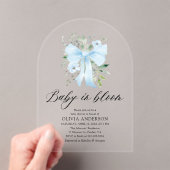Blauw lint baby in bloei bloemenkleuren jongens ba acryl uitnodigingen (Insitu (Draagbaar))