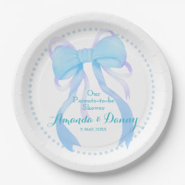 Blauw lint baby jongens douche papieren bordje