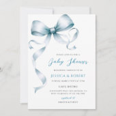 Blauw lint baby shower feest kaart (Voorkant)