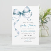 Blauw lint baby shower feest kaart (Staand voorkant)