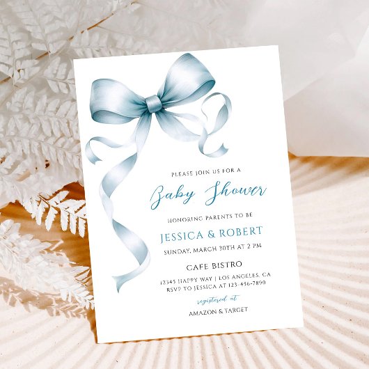 Blauw lint baby shower feest kaart