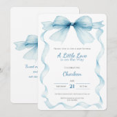 Blauw lint baby shower uitnodiging Coquette (Voorkant / Achterkant)