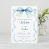 Blauw lint baby shower uitnodiging Coquette (Staand voorkant)