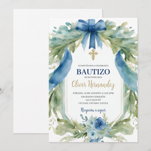 Blauw lint Bautizo Spaans Kaart (Voorkant / Achterkant)