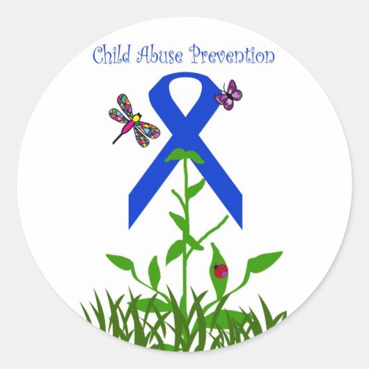 Blauw lint bloem Kindermishandeling Preventie stic Ronde Sticker (Voorkant)