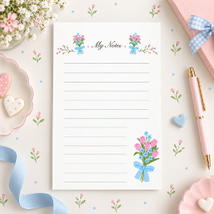 Blauw lint bloemachtig gevoerd briefpapier