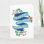 Blauw lint & bloemen Happy Birthday Oma Kaart (Voorkant)