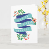 Blauw lint & bloemen Happy Birthday Oma Kaart (Gele Bloem)