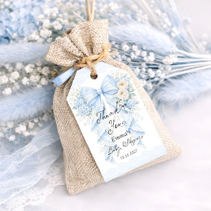 Blauw lint bloemige baby shower bedankt vintage cadeaulabel