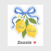 Blauw lint boog met citroenen bruidsdouche sticker (Vel)