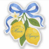 Blauw lint boog met citroenen bruidsdouche sticker (Voorkant)