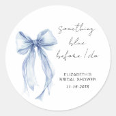 Blauw lint boog waterverf bruidsdouche ronde sticker (Voorkant)