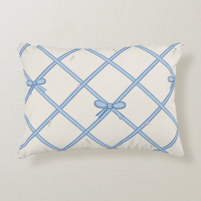 Blauw lint boogrooster accent kussen (Voorkant)