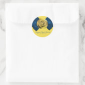 Blauw Lint Bow & Yellow Rose ELKE KLEUR Elegant Ronde Sticker (Tas)
