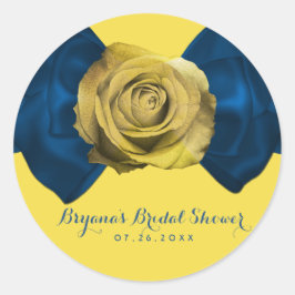 Blauw Lint Bow & Yellow Rose ELKE KLEUR Elegant Ronde Sticker