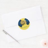 Blauw Lint Bow & Yellow Rose ELKE KLEUR Elegant Ronde Sticker (Envelop)