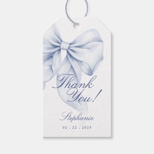 Blauw lint bruidsdouche cadeaulabel (Voorkant)