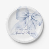 Blauw lint bruidsdouche klein papieren bordje (Voorkant)