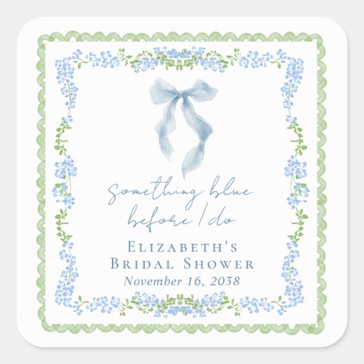 Blauw lint bruidsdouche vierkante sticker (Voorkant)