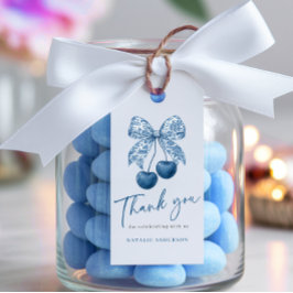 Blauw lint bruidsfeest bedank kaartje cadeaulabel