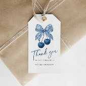 Blauw lint bruidsfeest bedank kaartje cadeaulabel