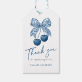 Blauw lint bruidsfeest bedank kaartje cadeaulabel (Voorkant)
