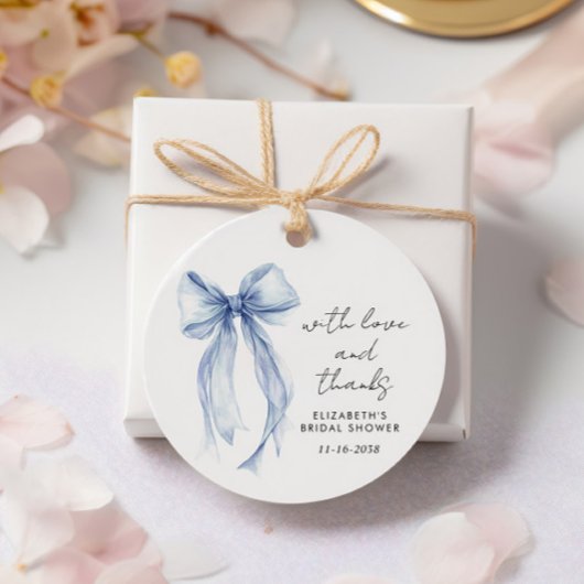 Blauw lint bruidsfeest bedankje bedankjes labels