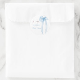 Blauw lint bruidsfeest bedankje ronde sticker