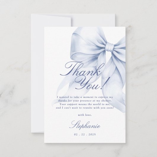 Blauw lint bruidsfeest bedankkaart (Voorkant)